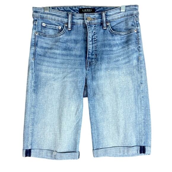 Ralph Lauren Womens Shorts Light Wash Denim Mid Rise Rolled Up Stretch 8 - Picture 1 of 11